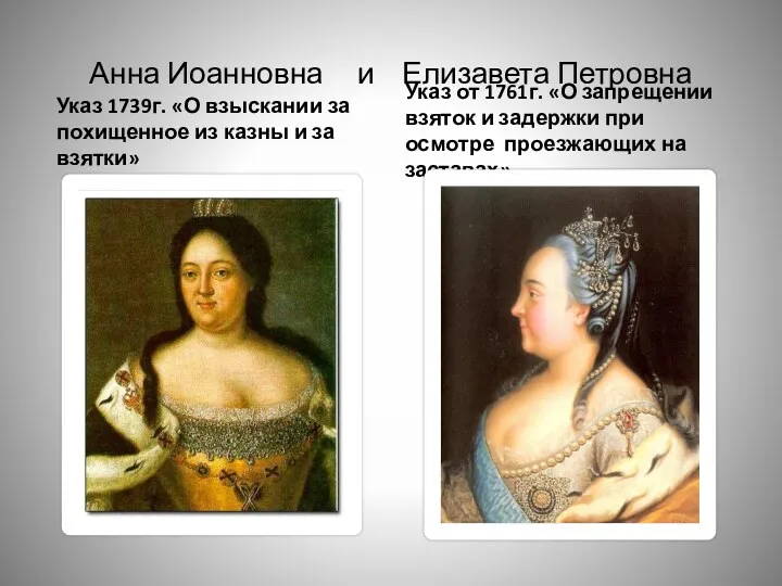 Анна Иоанновна и Елизавета Петровна Указ 1739г. «О взыскании за