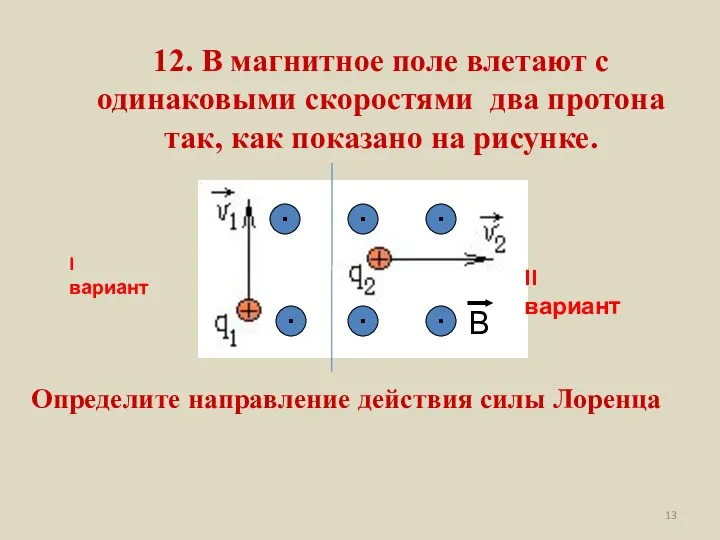 12. В магнитное поле влетают с одинаковыми скоростями два протона