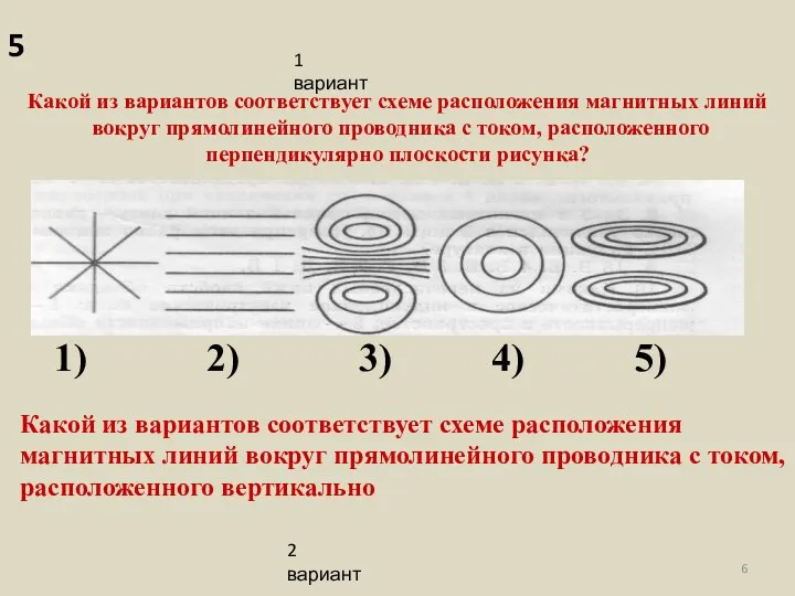 Какой из вариантов соответствует схеме расположения магнитных линий вокруг прямолинейного