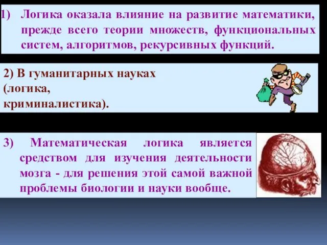 Логика оказала влияние на развитие математики, прежде всего теории множеств,