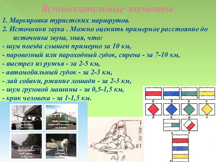 Вспомогательные элементы 1. Маркировка туристских маршрутов. 2. Источники звука .