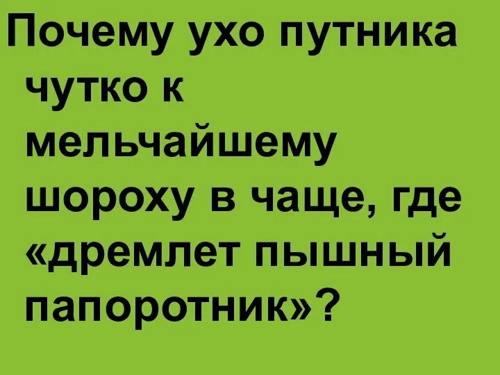 Почему ухо путника чутко к мельчайшему шороху в чаще, где «дремлет пышный папоротник»?