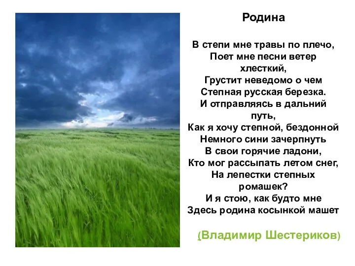 Родина В степи мне травы по плечо, Поет мне песни