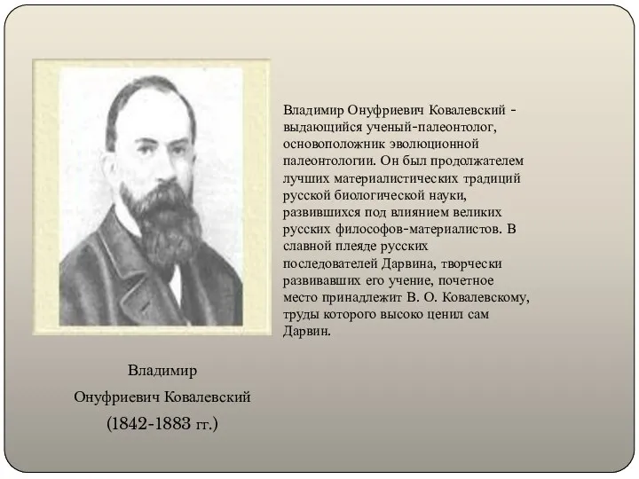 Владимир Онуфриевич Ковалевский (1842-1883 гг.) Владимир Онуфриевич Ковалевский - выдающийся