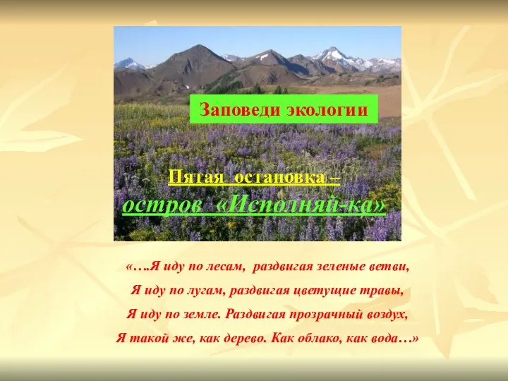 Пятая остановка – остров «Исполняй-ка» «….Я иду по лесам, раздвигая