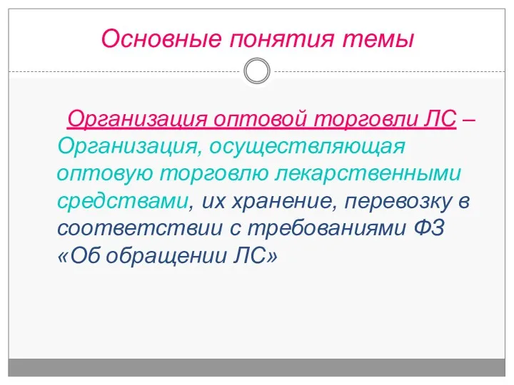 Организация оптовой торговли ЛС – Организация, осуществляющая оптовую торговлю лекарственными