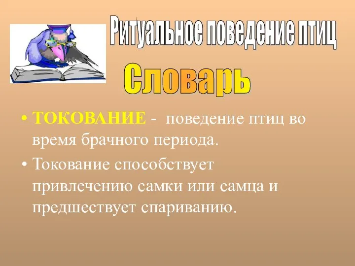 ТОКОВАНИЕ - поведение птиц во время брачного периода. Токование способствует