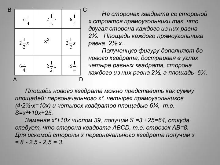 На сторонах квадрата со стороной х строятся прямоугольники так, что другая сторона каждого