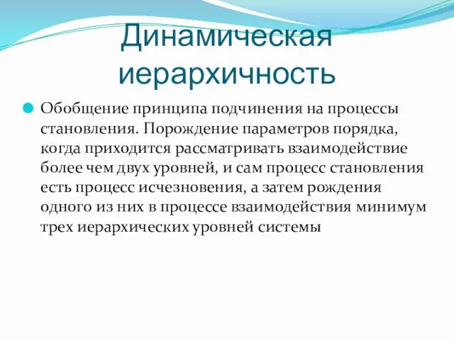 Динамическая иерархичность Обобщение принципа подчинения на процессы становления. Порождение параметров