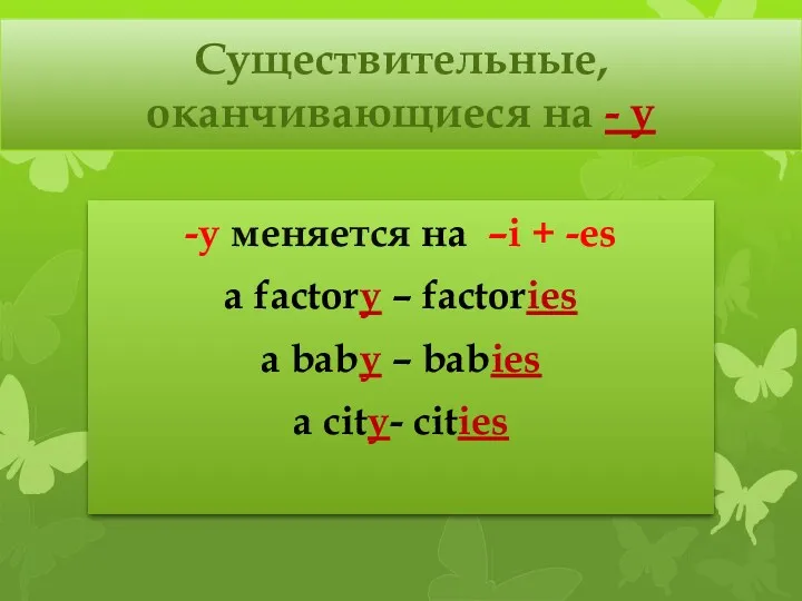 Существительные, оканчивающиеся на - y -y меняется на –i +