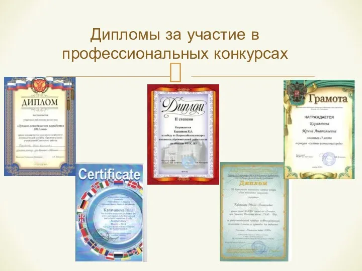 Дипломы за участие в профессиональных конкурсах
