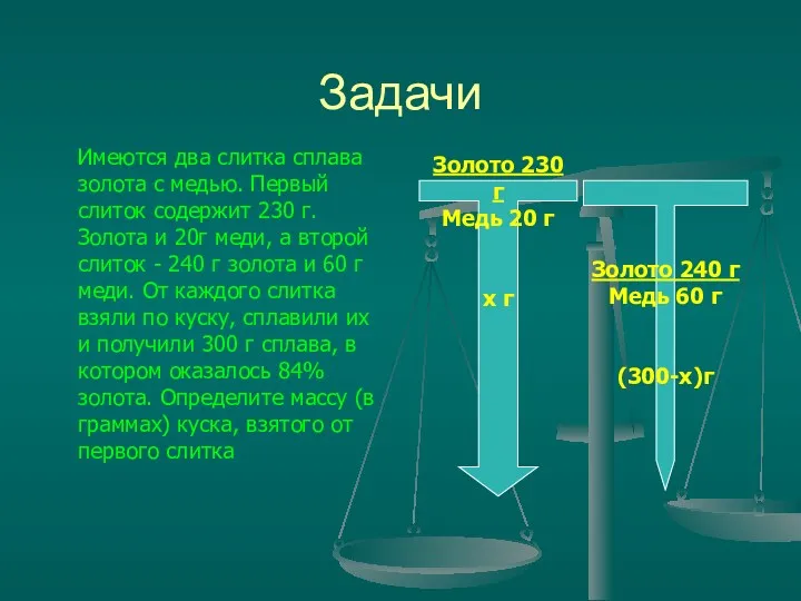 Задачи Имеются два слитка сплава золота с медью. Первый слиток