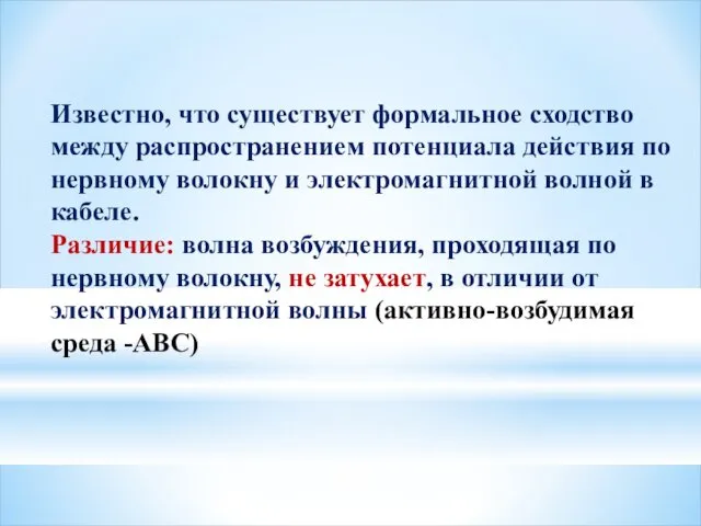 Известно, что существует формальное сходство между распространением потенциала действия по