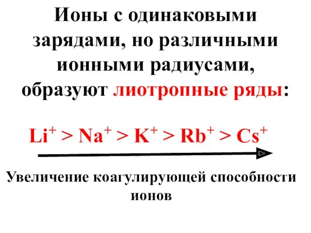 Ионы с одинаковыми зарядами, но различными ионными радиусами, образуют лиотропные