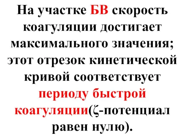 На участке БВ скорость коагуляции достигает максимального значения; этот отрезок