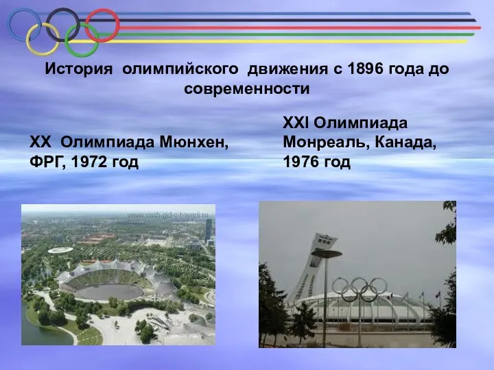 История олимпийского движения с 1896 года до современности XX Олимпиада