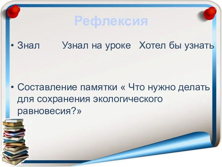 Рефлексия Знал Узнал на уроке Хотел бы узнать Составление памятки