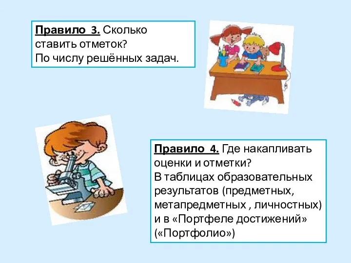 Правило 3. Сколько ставить отметок? По числу решённых задач. Правило