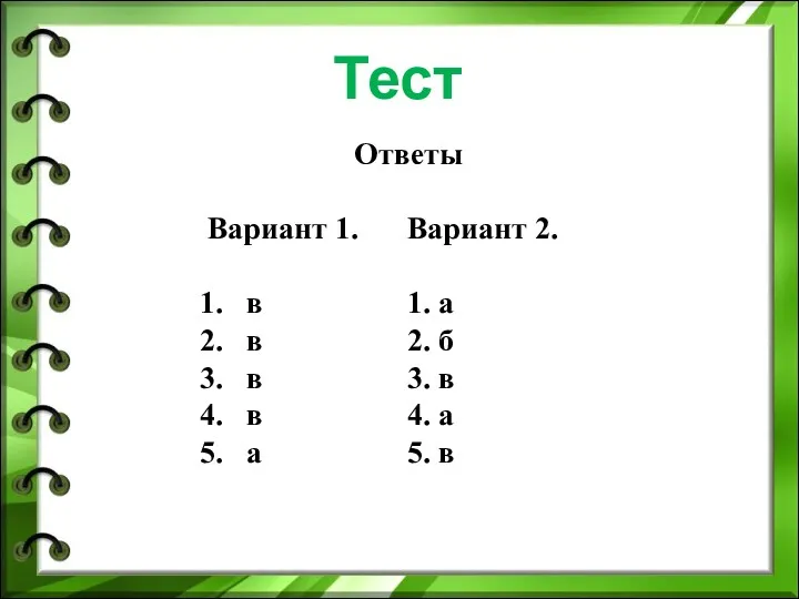 Тест Ответы Вариант 1. Вариант 2. в 1. а в