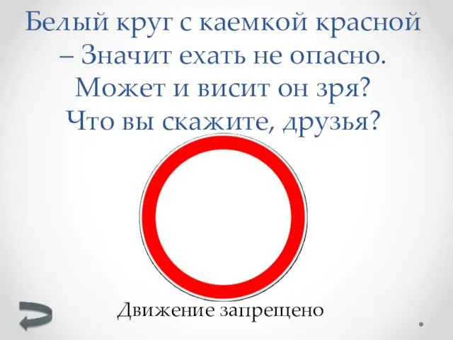 Белый круг с каемкой красной – Значит ехать не опасно.