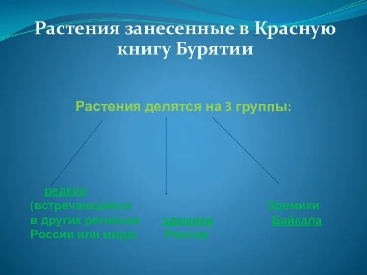 Растения делятся на 3 группы: редкие (встречающиеся Эдемики в других