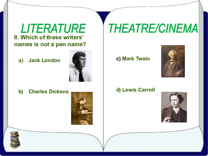 LITERATURE THEATRE/CINEMA II. Which of these writers’ names is not a pen name?
