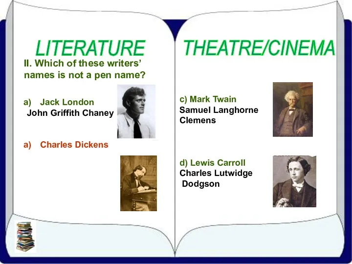 LITERATURE THEATRE/CINEMA II. Which of these writers’ names is not