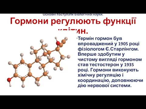 Основні постулати біологічної науки. Гормони регулюють функції клітин. Термін гормон був впроваджений у