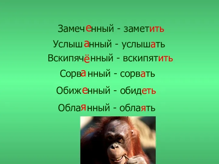 Замеч нный - заметить е Услыш нный - услышать а