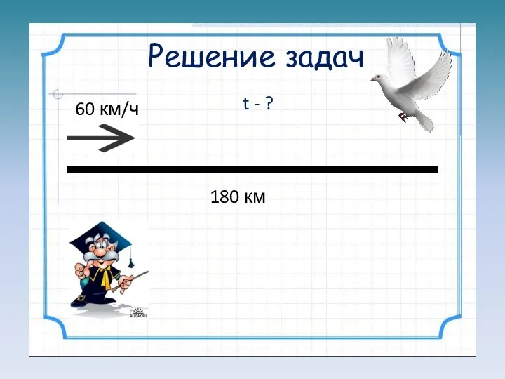 Решение задач 180 км 60 км/ч t - ?