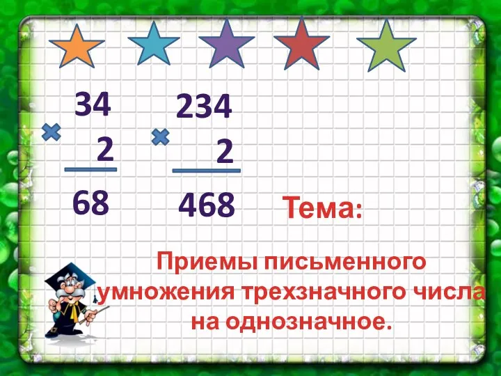 34 2 68 234 2 468 Тема: Приемы письменного умножения трехзначного числа на однозначное.
