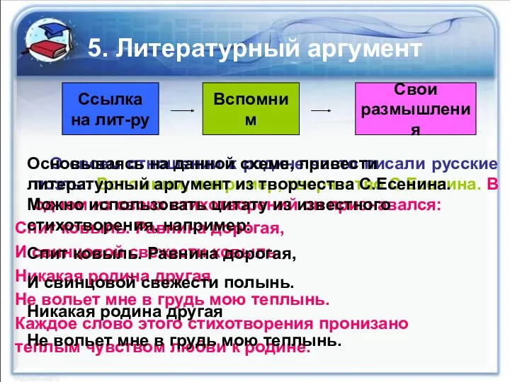 5. Литературный аргумент О своем отношении к родине часто писали