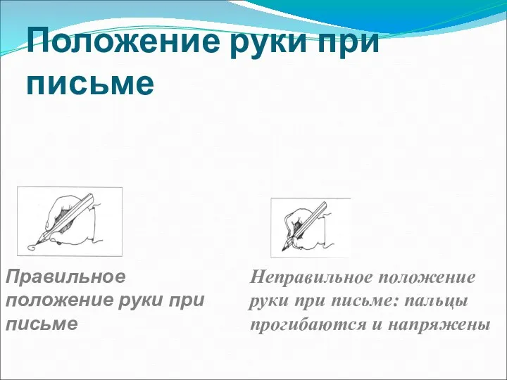 Положение руки при письме Неправильное положение руки при письме: пальцы