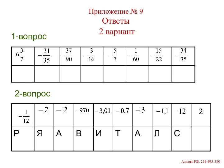 1-вопрос 2-вопрос Приложение № 9 Ответы 2 вариант Азизян Р.В. 236-495-380