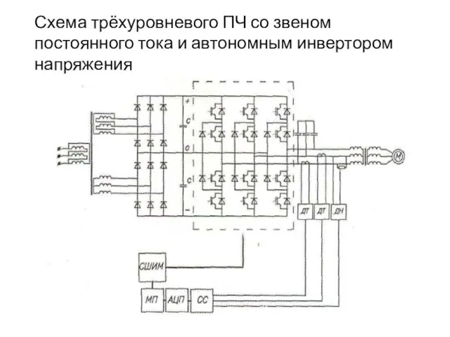Схема трёхуровневого ПЧ со звеном постоянного тока и автономным инвертором напряжения