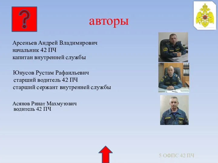 авторы Арсеньев Андрей Владимирович начальник 42 ПЧ капитан внутренней службы