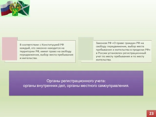 Органы регистрационного учета: органы внутренних дел, органы местного самоуправления. 23