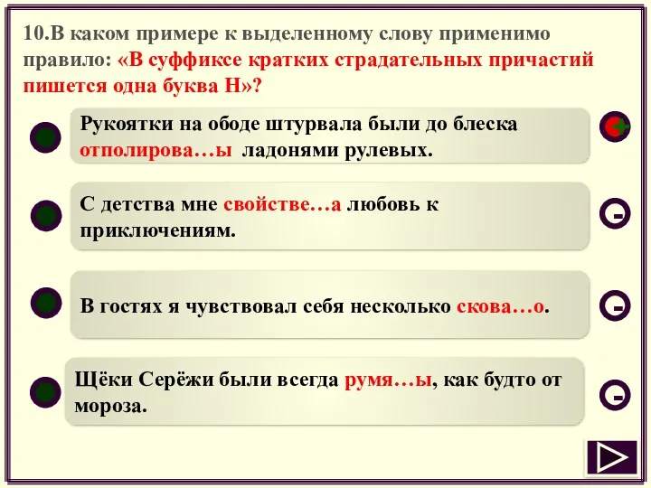 10.В каком примере к выделенному слову применимо правило: «В суффиксе