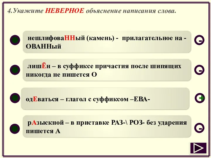 4.Укажите НЕВЕРНОЕ объяснение написания слова. нешлифоваННый (камень) - прилагательное на