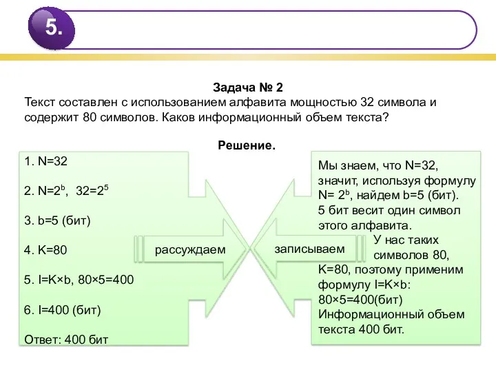 Задача № 2 Текст составлен с использованием алфавита мощностью 32