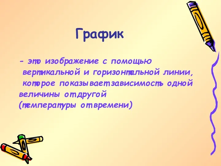 График - это изображение с помощью вертикальной и горизонтальной линии, которое показывает зависимость