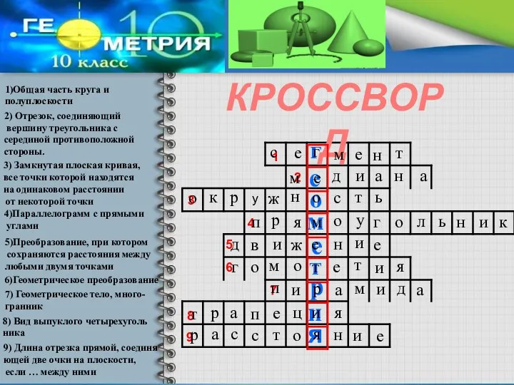 КРОССВОРД 1 2 3 4 5 6 7 8 9 1)Общая часть круга