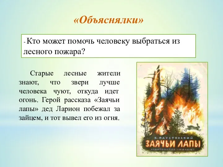 «Объяснялки» - Кто может помочь человеку выбраться из лесного пожара?