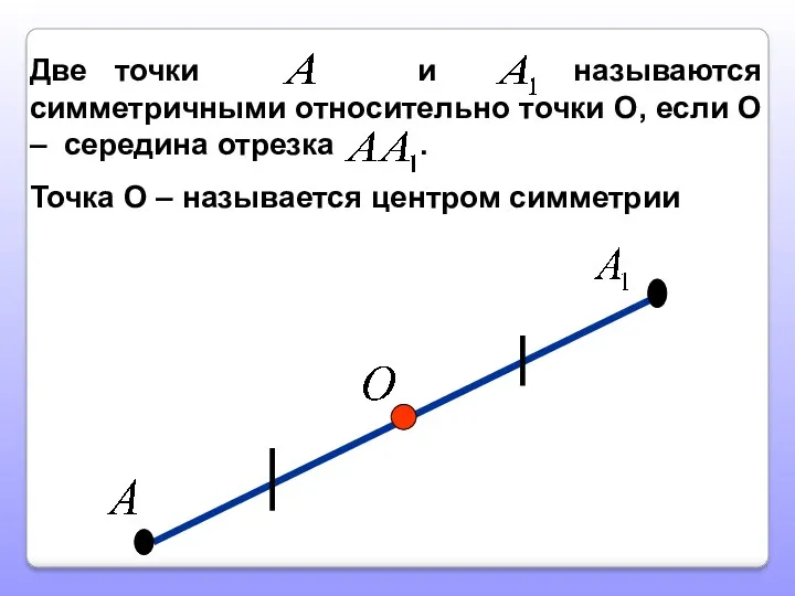 Две точки и называются симметричными относительно точки О, если О