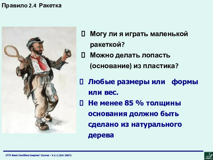 Правило 2.4 Ракетка Могу ли я играть маленькой ракеткой? Можно