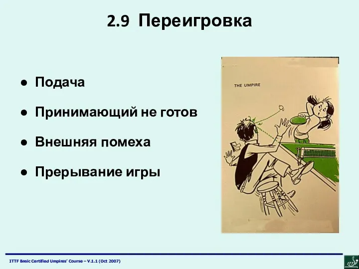 2.9 Переигровка Подача Принимающий не готов Внешняя помеха Прерывание игры