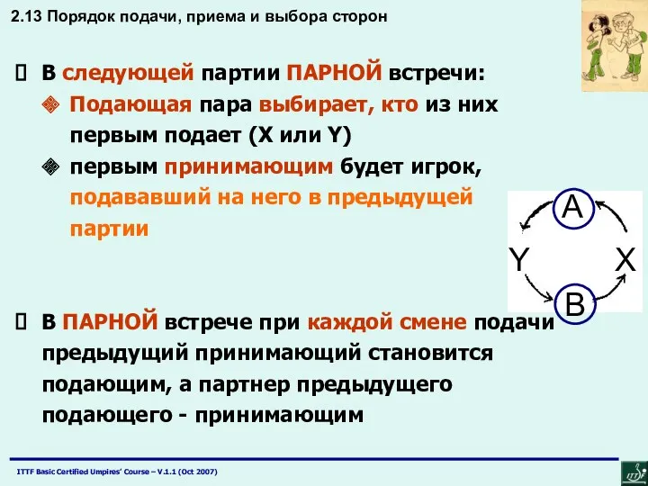 В следующей партии ПАРНОЙ встречи: Подающая пара выбирает, кто из