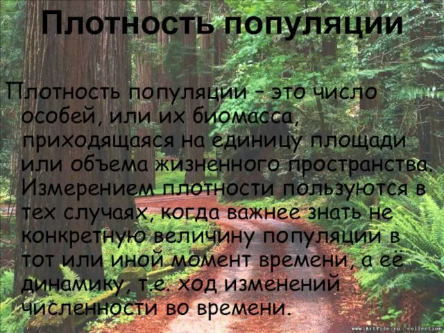 Плотность популяции Плотность популяции – это число особей, или их