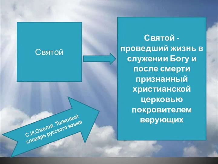 Святой Святой - проведший жизнь в служении Богу и после смерти признанный христианской