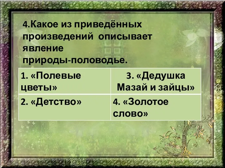 4.Какое из приведённых произведений описывает явление природы-половодье.